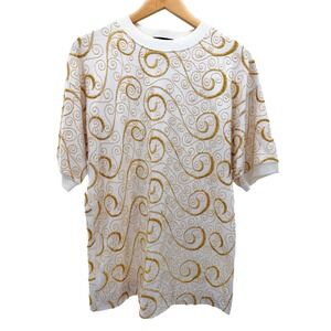Vtg‎ Gene Ewing Bus Women's S Embroidered Shirt Vintage Art to Wear Gold White